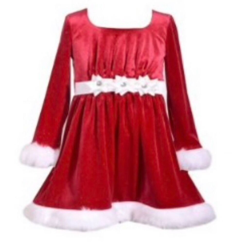 Bonnie Jean Toddler Girls Velvet Present Bow Santa Dress 4T Preowned Christmas